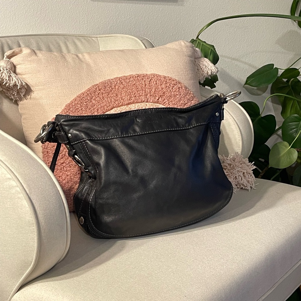 Black leather coach handbag